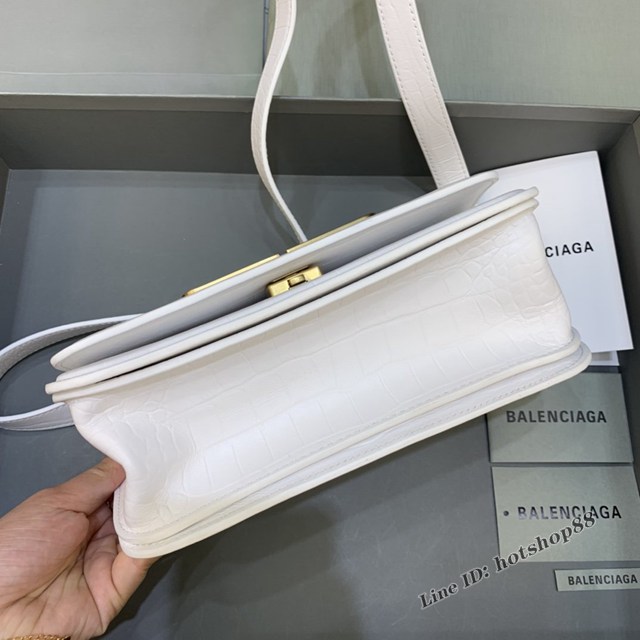 Balenciaga專櫃爆款大號鱷魚白色金扣肩背包 巴黎世家新款Gossip bag斜挎包 fyj1315